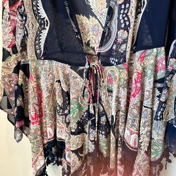 Umgee Navy Blue Abstract Paisley Oversized Boho Kimono - Size Small - EUC - Picture 5 of 7